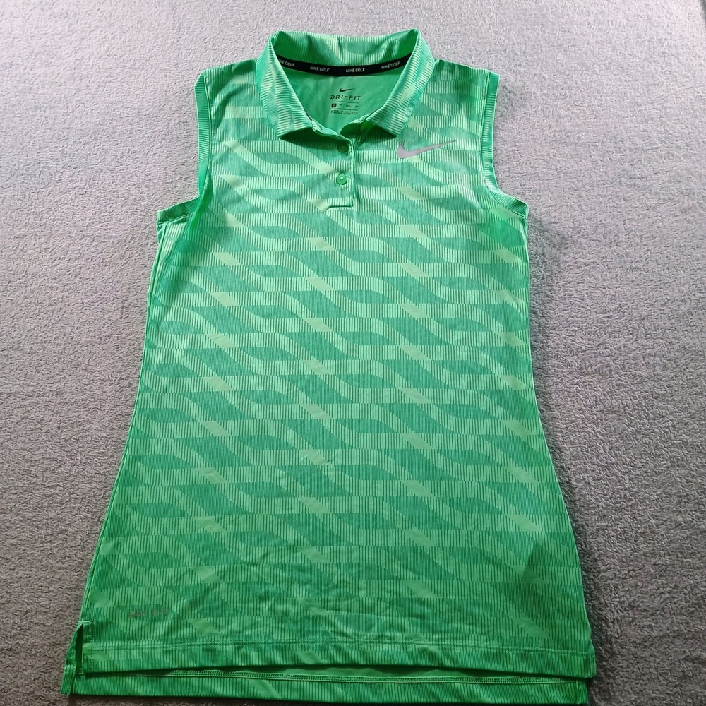 Nike Women Golf Dri-FIT Sleeveless Polo Green XS Geometric Pattern